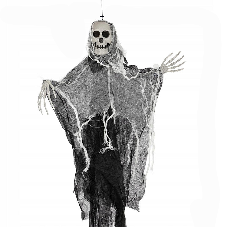 Decoratiune schelet de Halloween, Zola, agatatoare, 70 x 80 cm, alb/negru Decoratiune schelet de Halloween, Zola, agatatoare, 70 x 80 cm, alb/negru